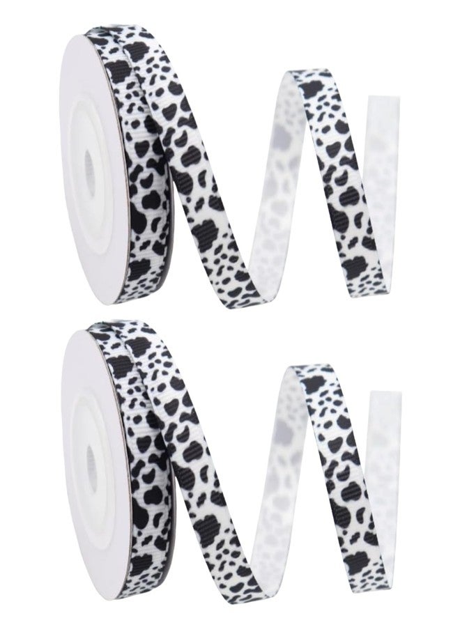 Tnyvm 2 Roll 20 Yards 1 cm Animal Print Grosgrain Ribbon Cow Craft White Black Ribbon Fabric Gift Wrapping for Gift Wrapping Bow Making Gift Wrap Ribbons - Image 1
